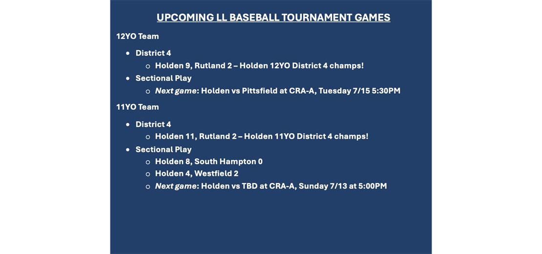 Latest LL Scores/Schedule