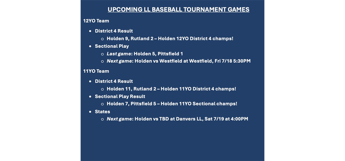 Latest LL Scores/Schedule